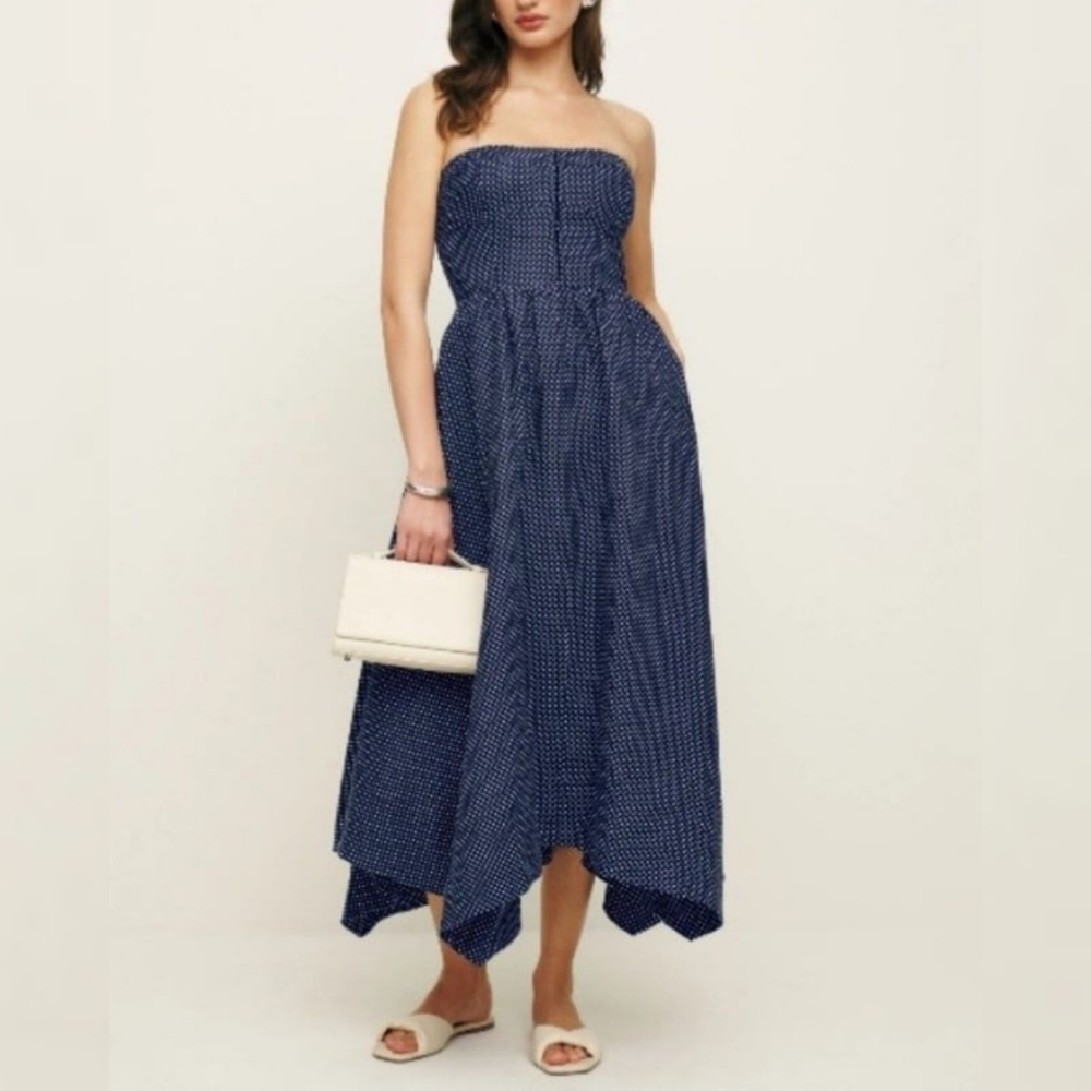 Reformation Navy Blue Strapless Midi Dress
